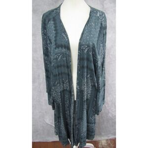 P & Rose Teal Paisley Print Long Open Front Cardigan Kimono Duster Size 3XL